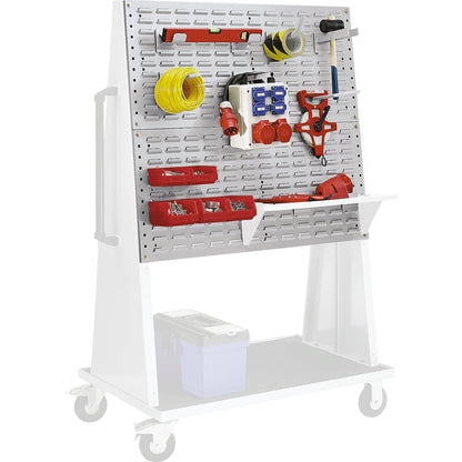 Louvred panel made of steel for tool trolley, LxW 991 x 457 mm, white aluminium RAL 9006.