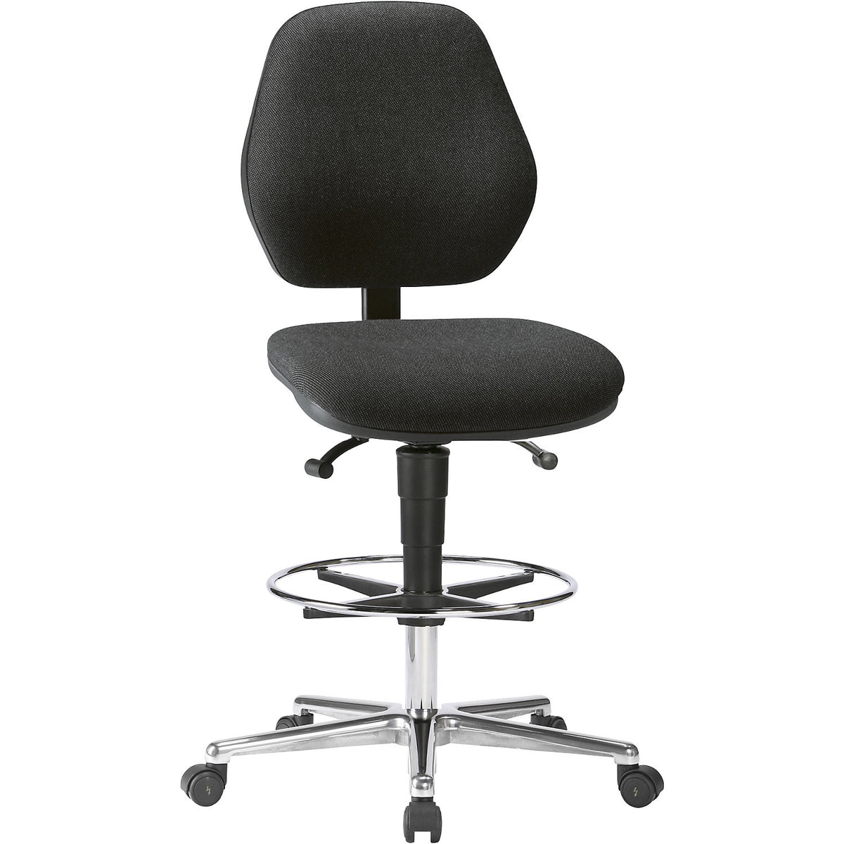 High chair, mobile, with gas lift height adjustment from 660 - 920 mm, fabric upholstery, charcoal.