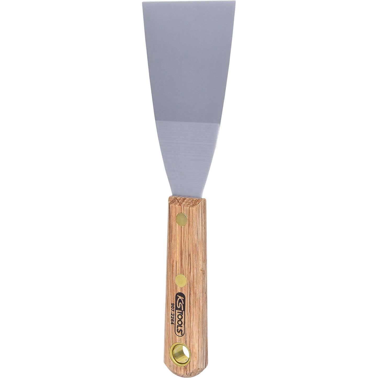 Stainless steel scraper, wooden handle, width 63 mm.