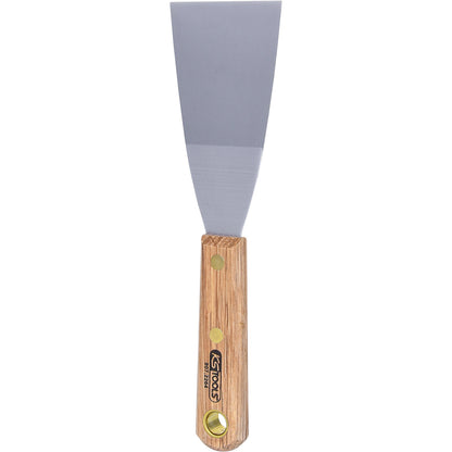 Stainless steel scraper, wooden handle, width 63 mm.