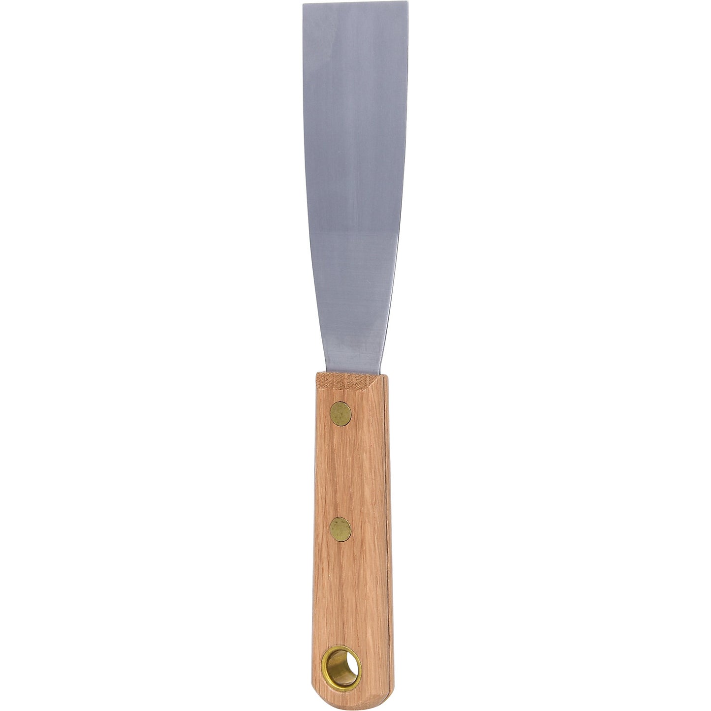 Stainless steel scraper, wooden handle, width 38 mm.
