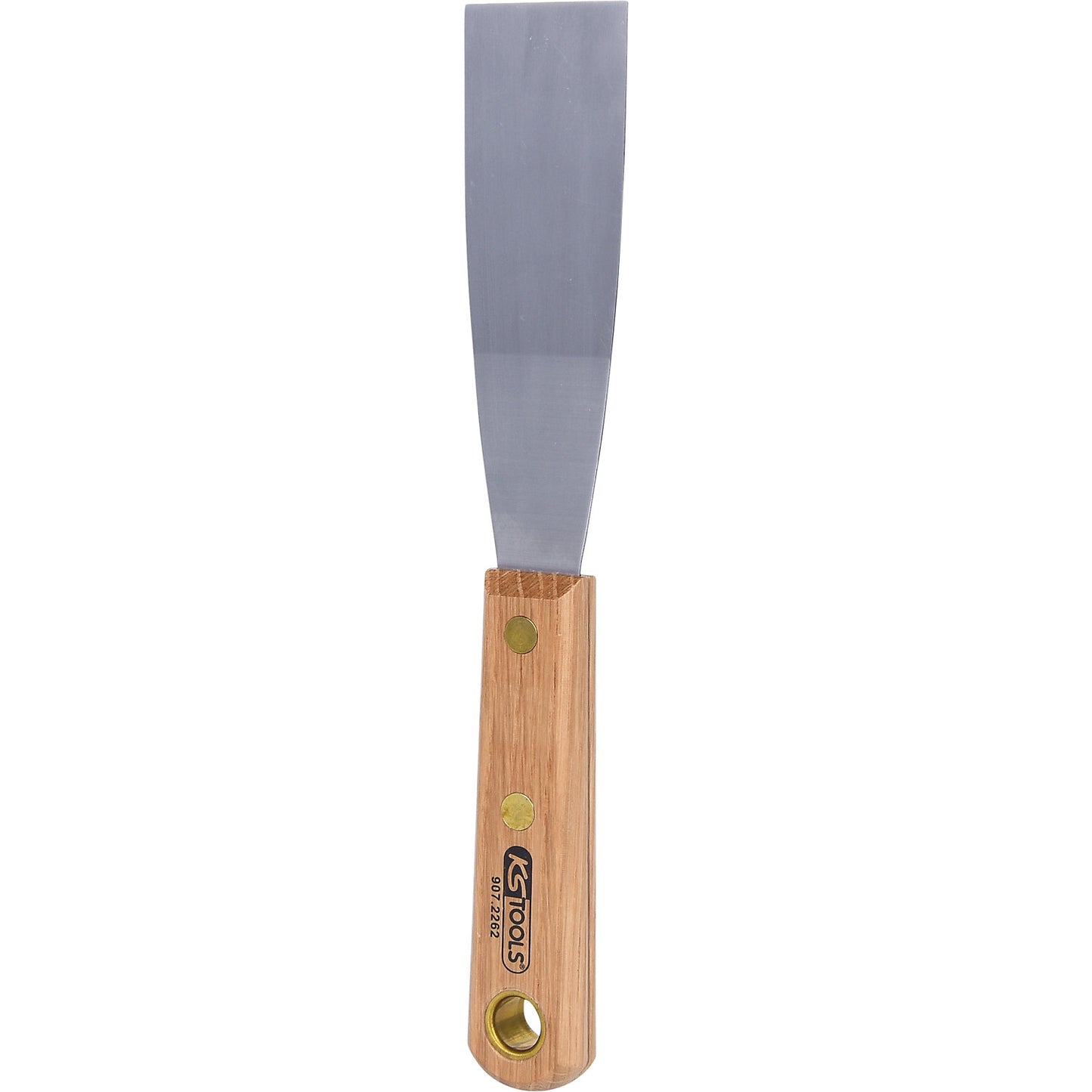 Stainless steel scraper, wooden handle, width 38 mm.