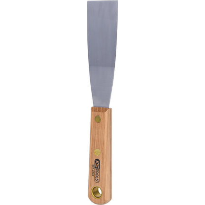 Stainless steel scraper, wooden handle, width 38 mm.