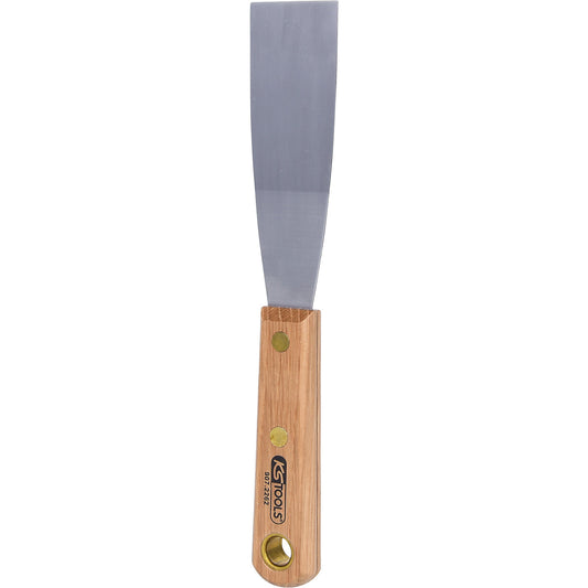 Stainless steel scraper, wooden handle, width 38 mm.