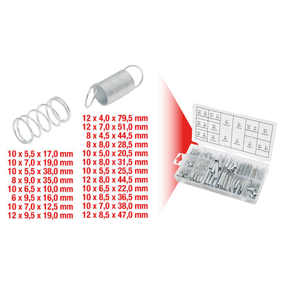 Assortment of springs, 200 parts, in a plastic case.