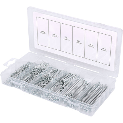 Assortment of split pins, 555 parts, 1.6 x 25.4 - 4 x 63.5 mm.