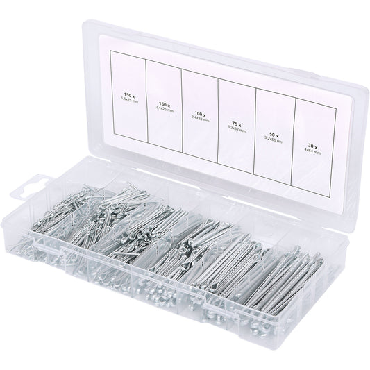 Assortment of split pins, 555 parts, 1.6 x 25.4 - 4 x 63.5 mm.
