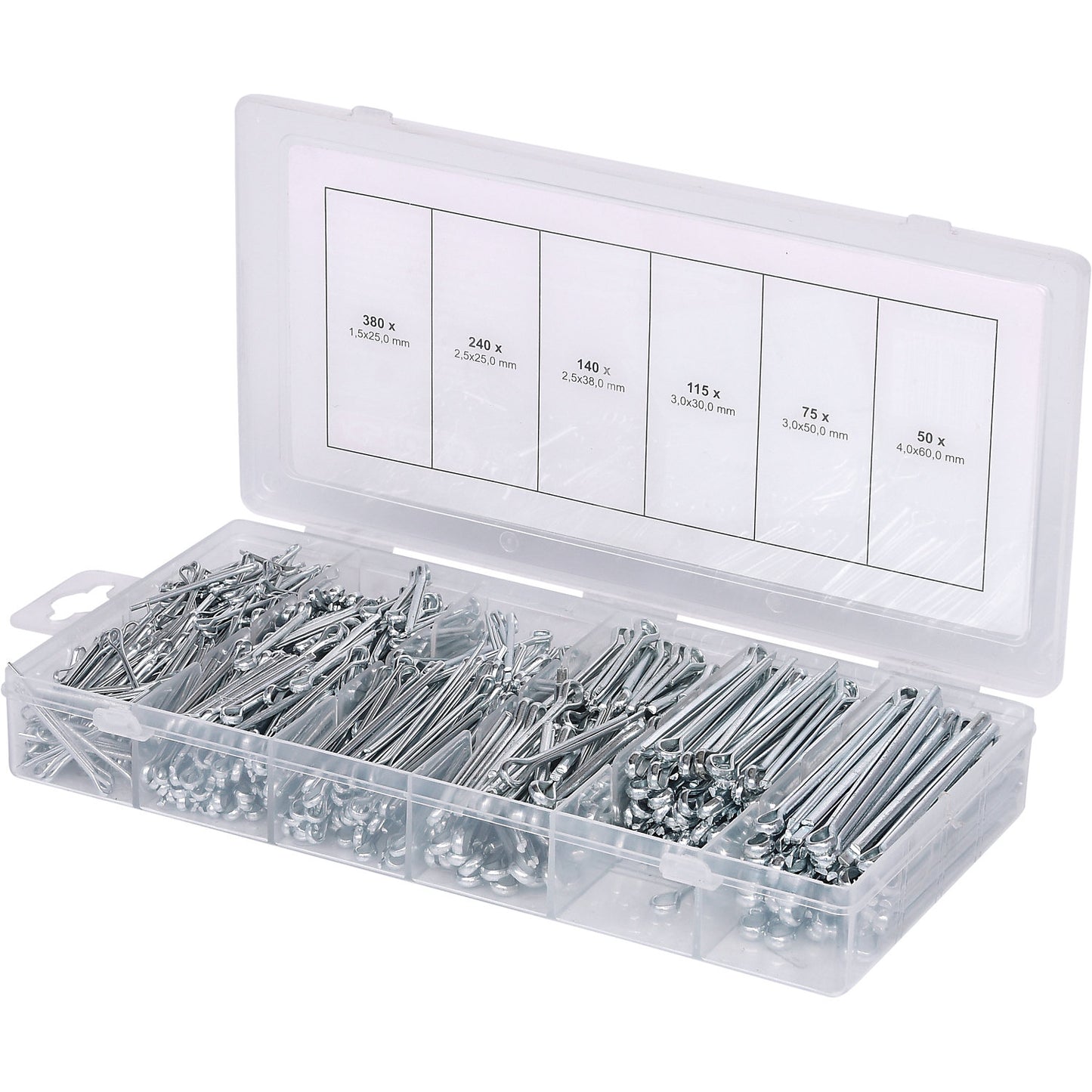 Assortment of split pins, 1000 parts, DIN 94.