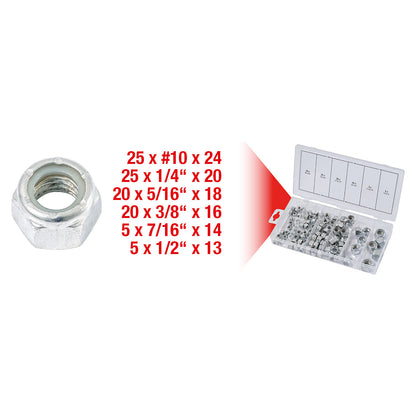 Assortment of nuts, UNC, 100 parts, self-locking.