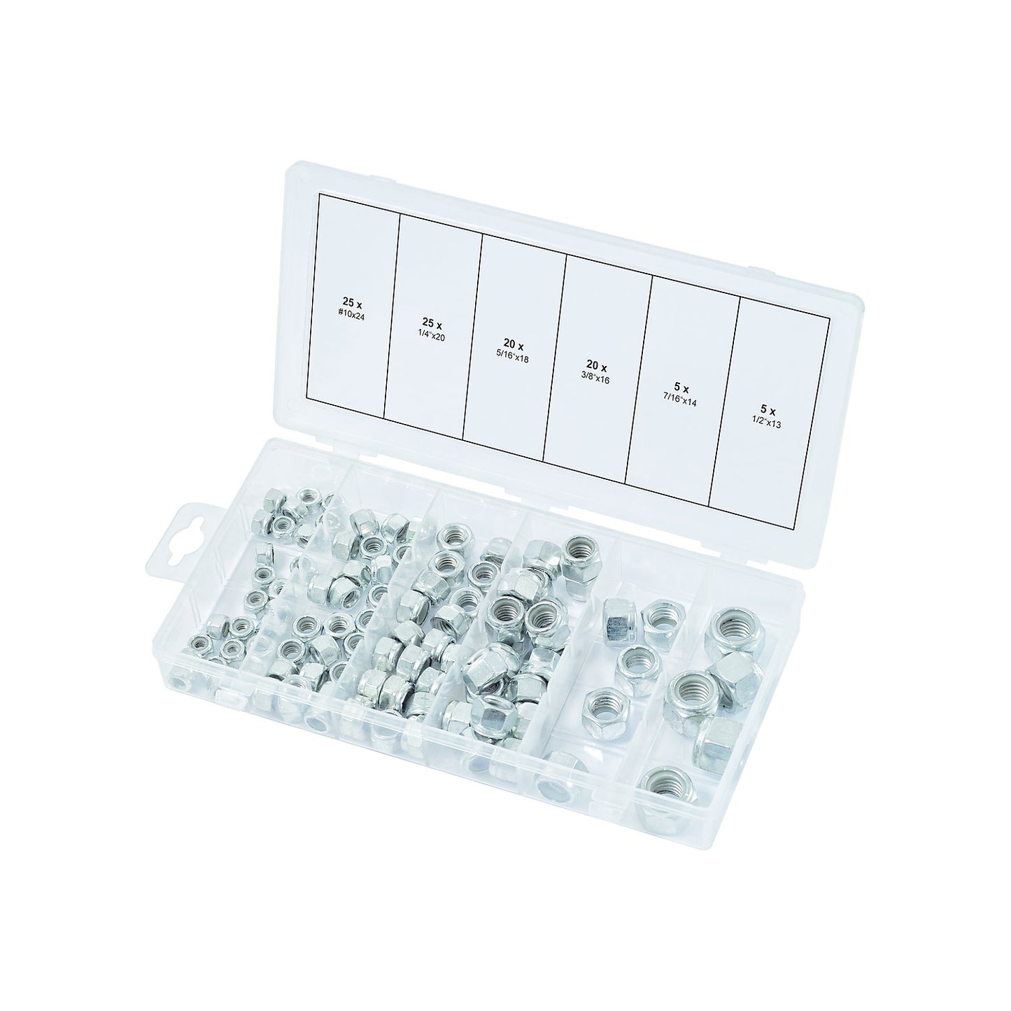 Assortment of nuts, UNC, 100 parts, self-locking.