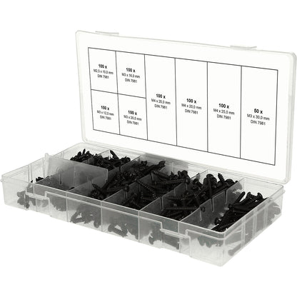 Assortment of raised head sheet metal screws, 750 parts, M2.5 - M3.