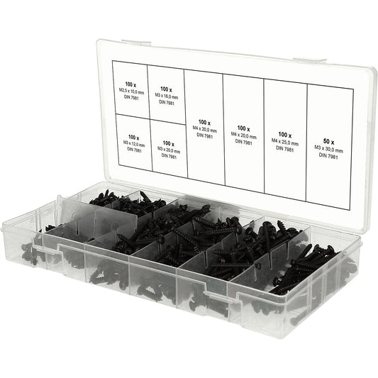 Assortment of raised head sheet metal screws, 750 parts, M2.5 - M3.