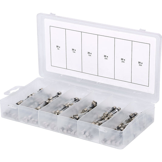 Assortment of glass fuses, 120 parts, 5 - 30 A.