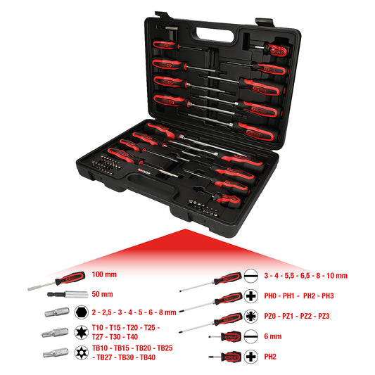 ERGOTORQUEplus screwdriver and bit set, 2-component handle, 39 parts.