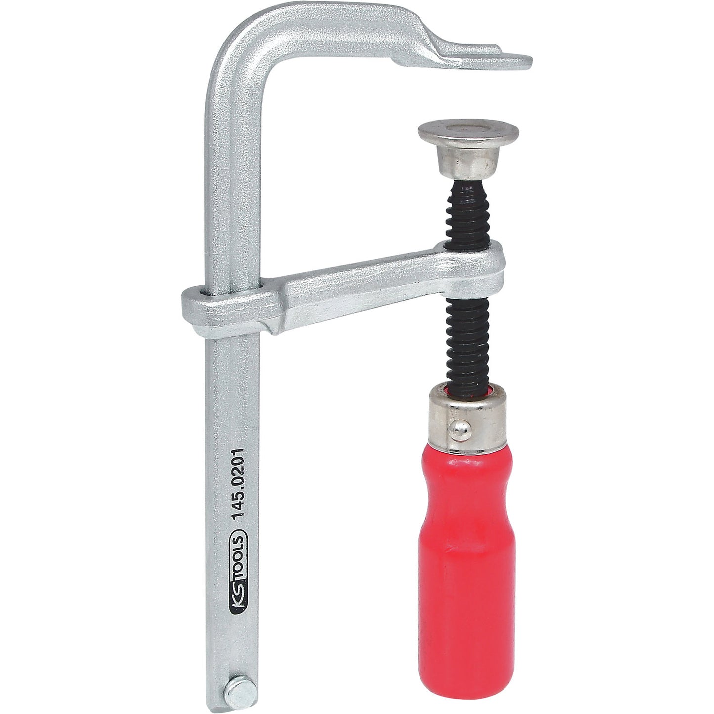 Cast iron screw clamp, wooden handle, max. width 300 mm.