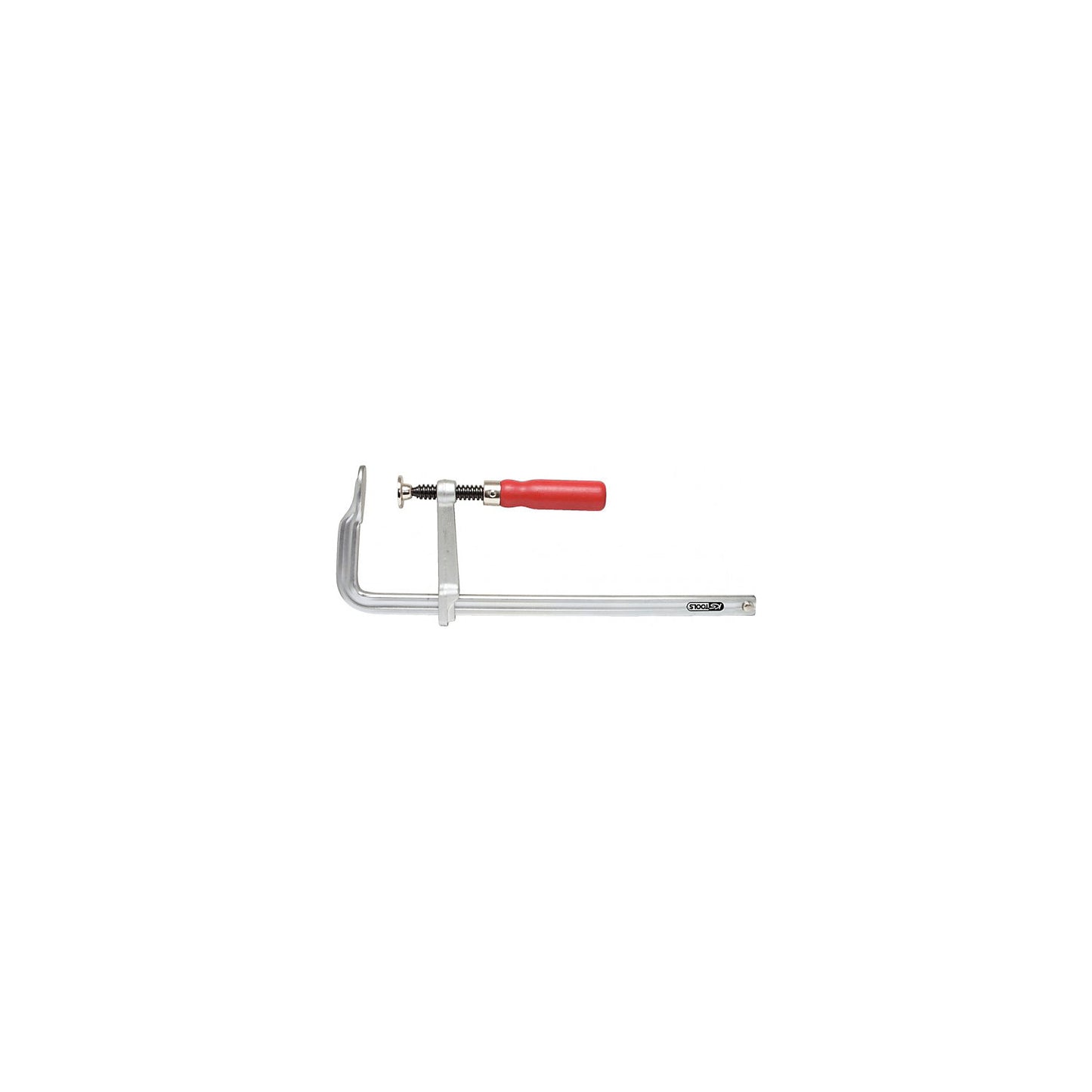 Cast iron screw clamp, wooden handle, max. width 300 mm.