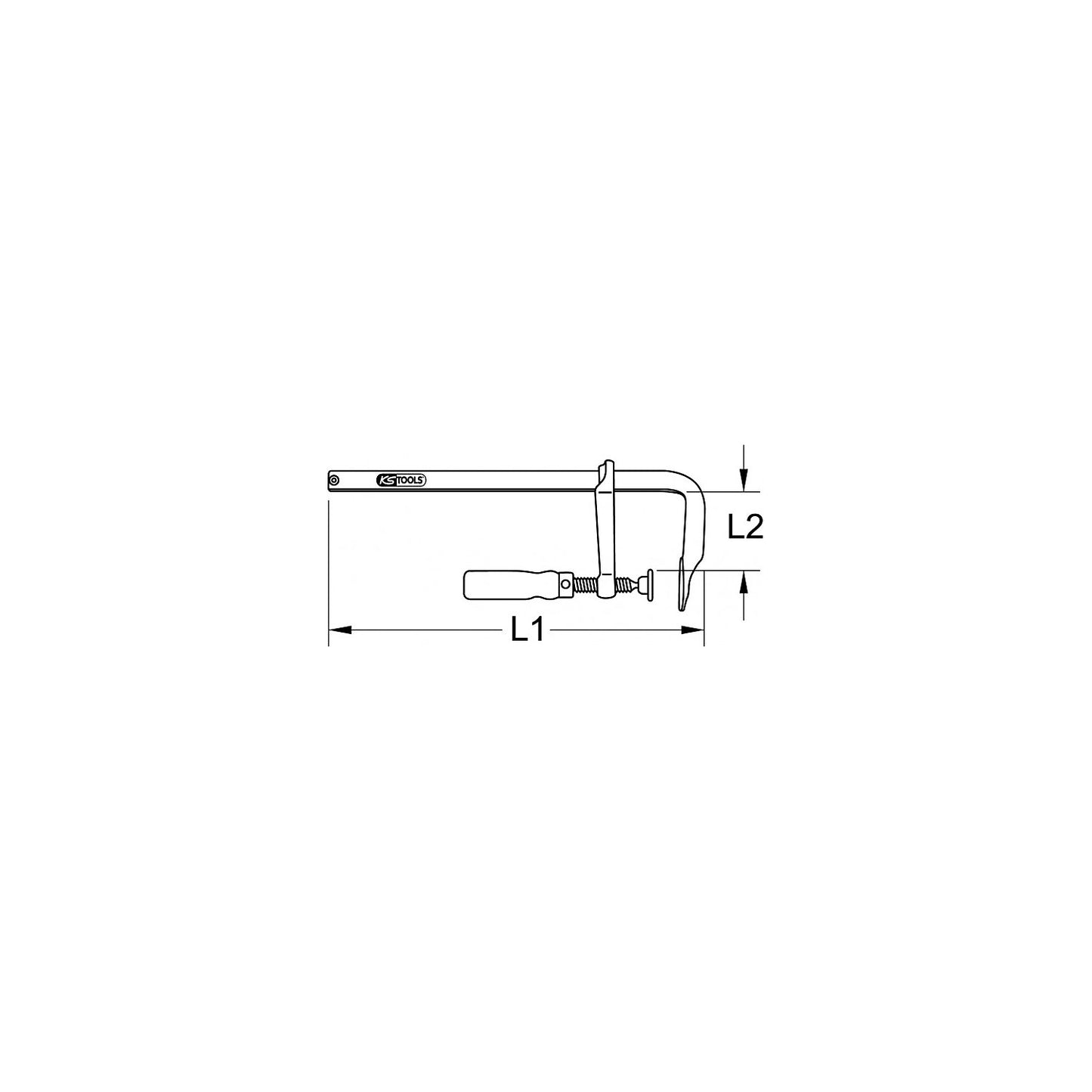 Cast iron screw clamp, wooden handle, max. width 300 mm.