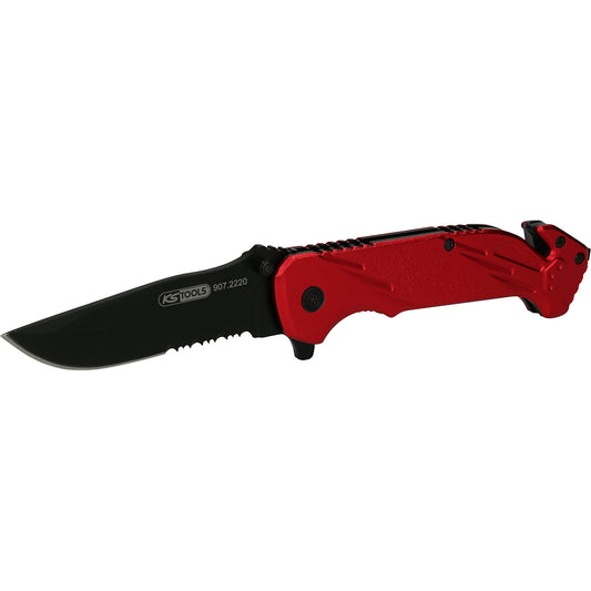 Folding knife, with locking mechanism and belt cutter, overall length 210 mm.