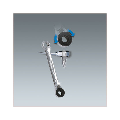 GEARplus mini bit reversible ratchet ring spanner, length 90 mm, with live ring.