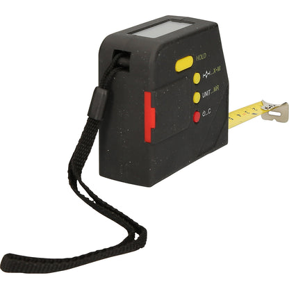 Electric tape measure, digital, with stop and belt clip, length 5 m.