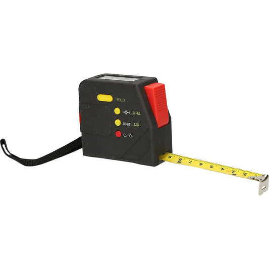 Electric tape measure, digital, with stop and belt clip, length 5 m.
