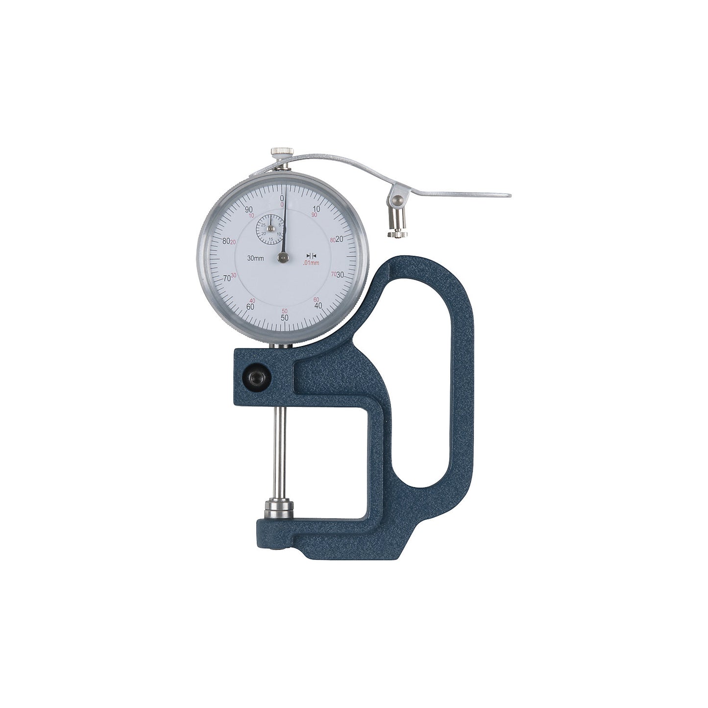 Dial indicator gauge, measuring range 0 - 30 mm, analogue.