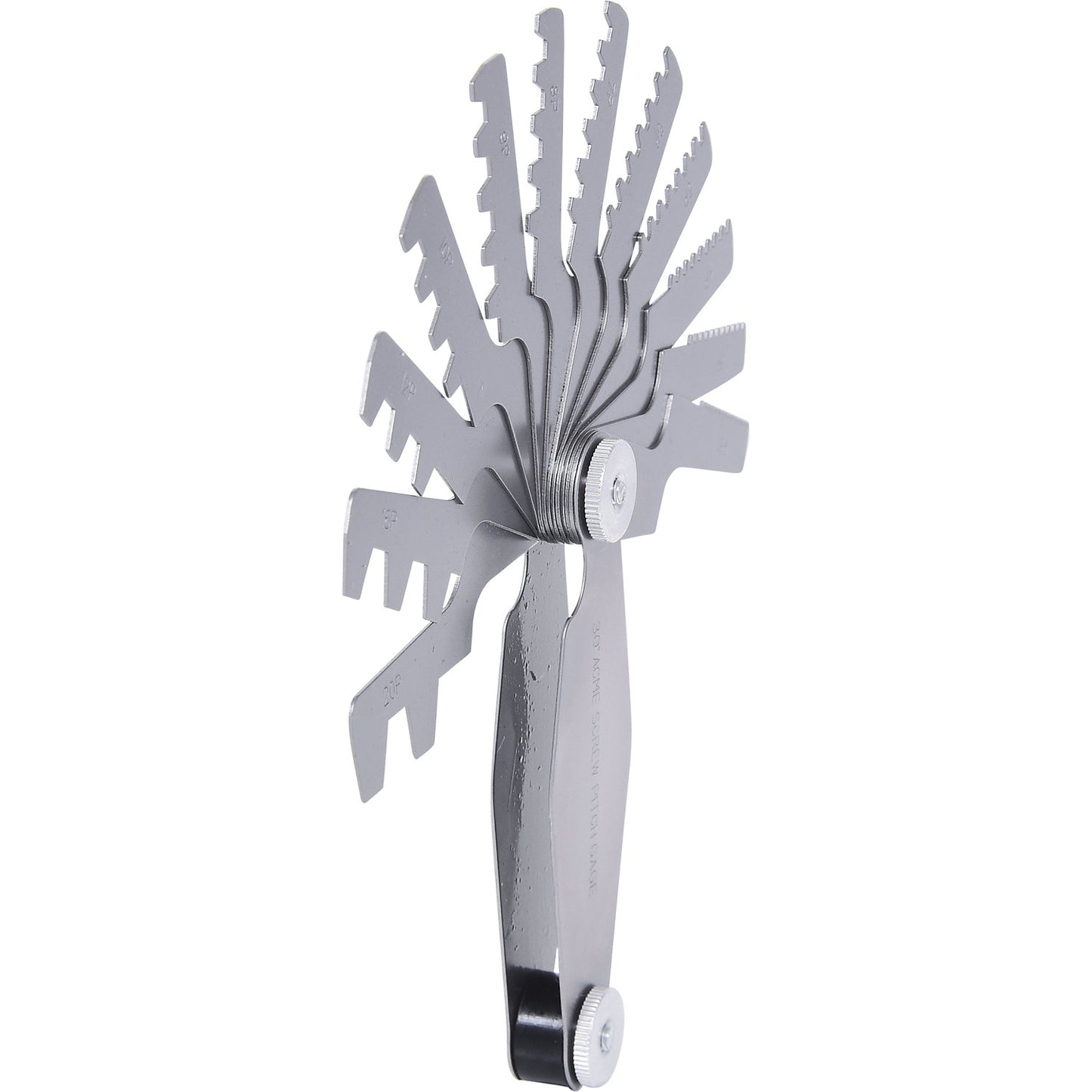 Trapezoidal steel thread gauge, for 30° threads, 2 - 12 mm.