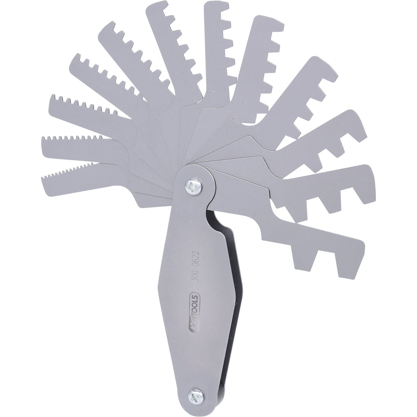 Trapezoidal steel thread gauge, for 30° threads, 2 - 12 mm.