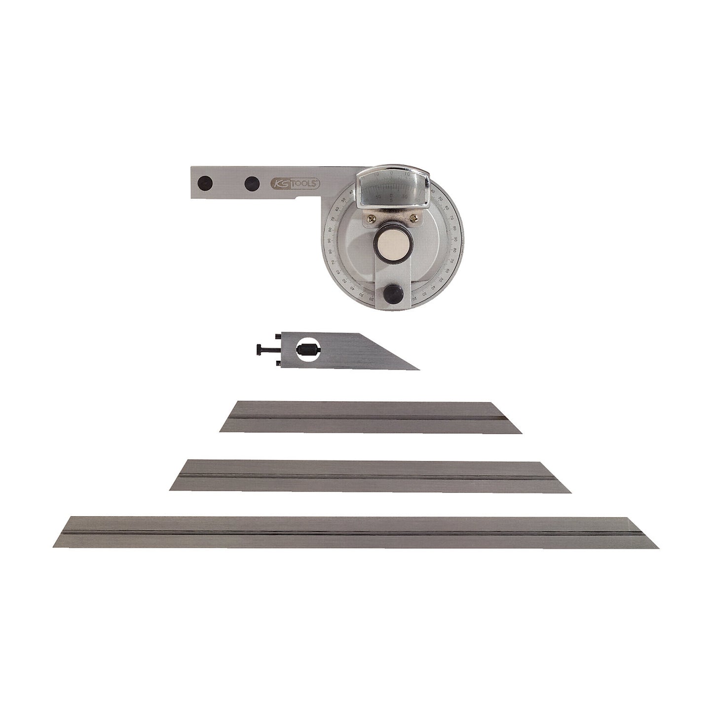 Universal protractor, with enlargement, overall length 300 mm.