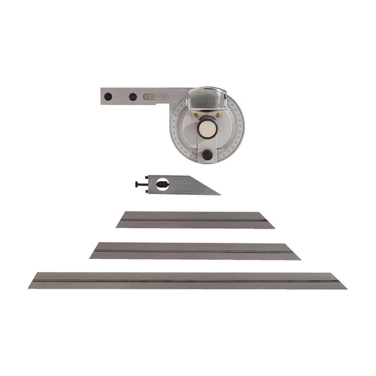 Universal protractor, with enlargement, overall length 300 mm.