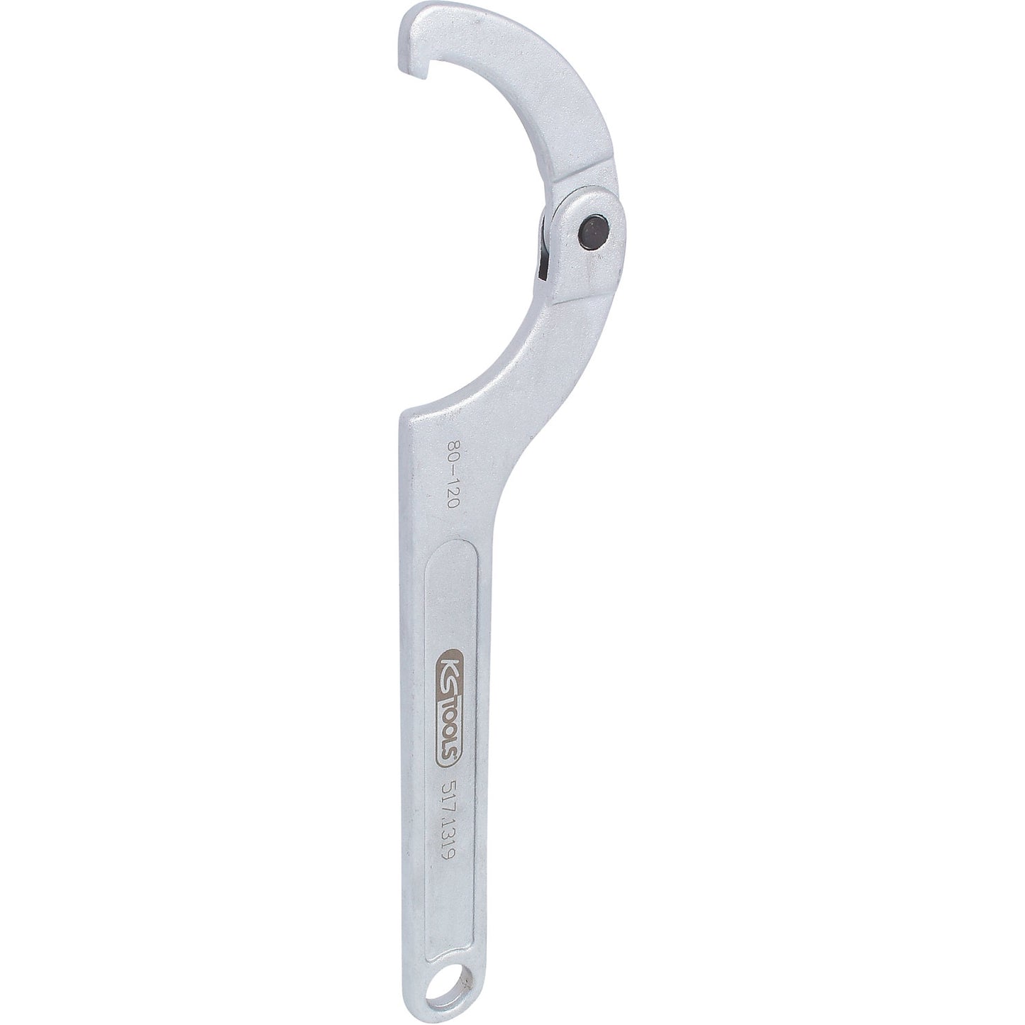 Flexible hook spanner with nose, widths 80 - 120 mm, for slotted nuts.