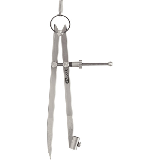 Precision spring pointed dividers, with pencil holder, radius 210 mm.
