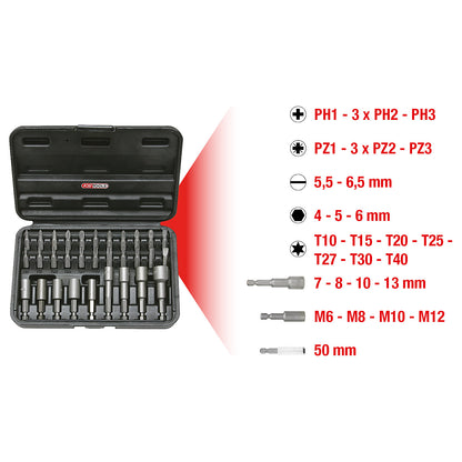 1/4'' bit and drive socket set, 31 pcs, form C 6.35.