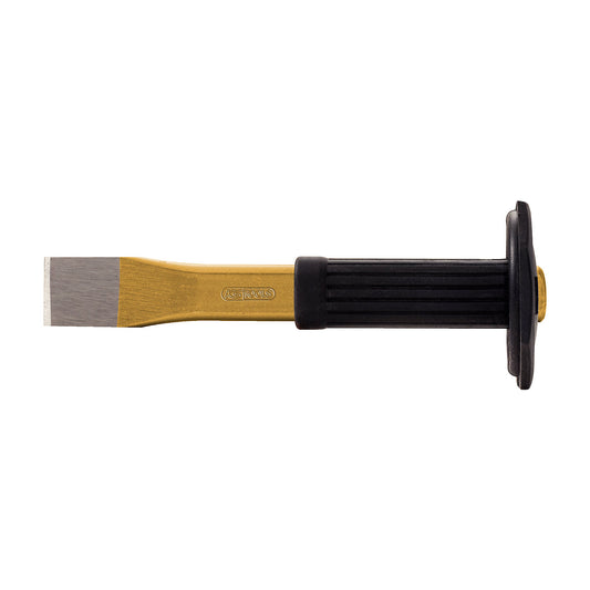 Flat chisel with hand protection grip, flat/oval, overall length 250 mm.