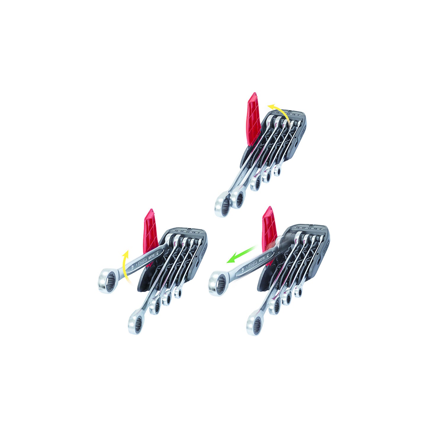 GEARplus ratcheting spanner set, widths 8 - 19 mm, 5 parts.