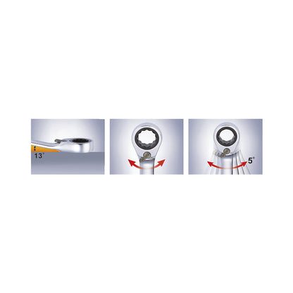 DUO GEARplus combination spanner, reversing, 15° ring offset, 27 mm.
