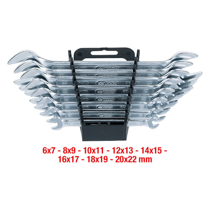 Double open ended spanner set, 6 x 7 - 20 x 22 mm, 8 parts.