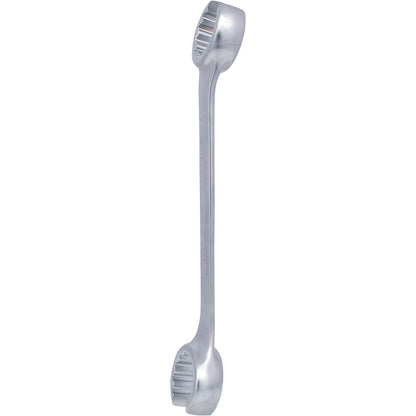 Open double ring spanner, offset, bihexagonal, 36 x 41 mm.
