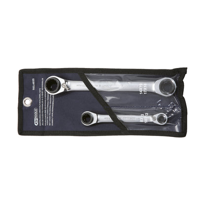4 in 1 GEARplus reversing double ratchet ring spanner set, 2 parts, widths 8 - 19 mm.