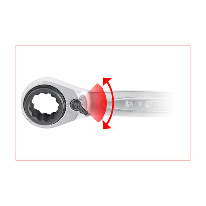 4 in 1 GEARplus reversing double ratchet ring spanner, metric, 10 x 19 - 13 x 17 mm.