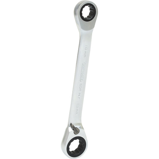 GEARplus double ratchet ring spanner, reversing, 15° ring offset, 10 x 13 mm.
