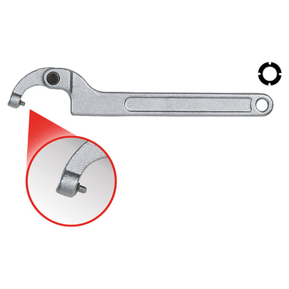 Flexible hook spanner with pin, metric, 50 - 80 mm.