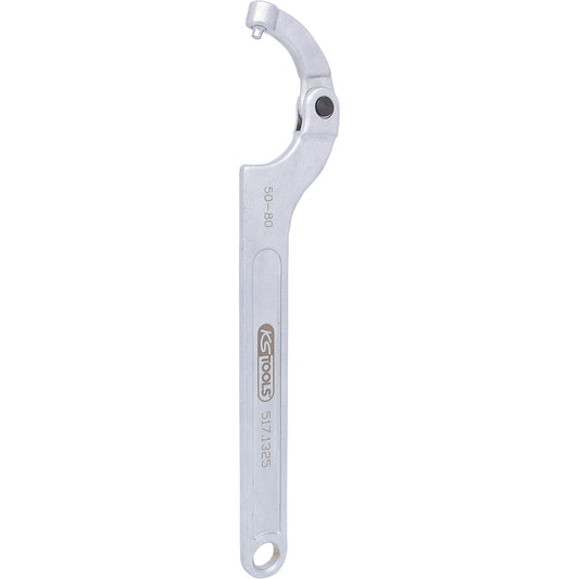 Flexible hook spanner with pin, metric, 50 - 80 mm.