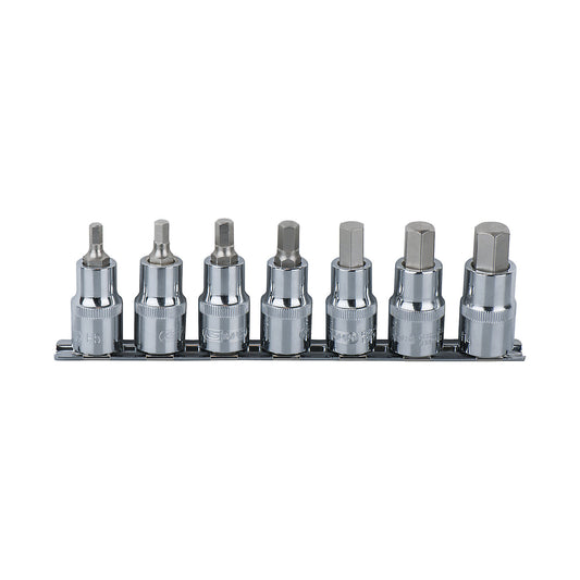 1/2'' CHROMEplus bit socket set, short, hex socket, 7 parts.