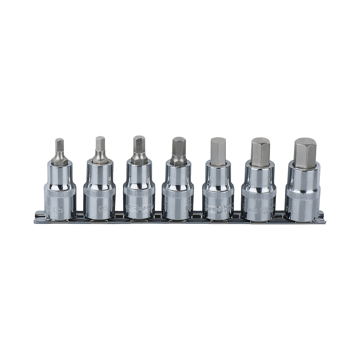 1/2'' CHROMEplus bit socket set, short, hex socket, 7 parts.