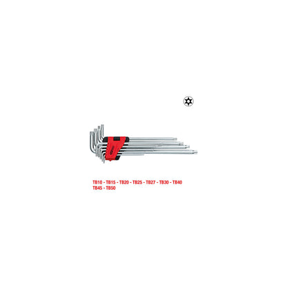 Angle key wrench set, XL, tamper resistant Torx, 9 parts.