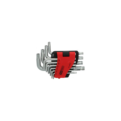 Angle key wrench set, short, Torx with bore hole, 10 parts.