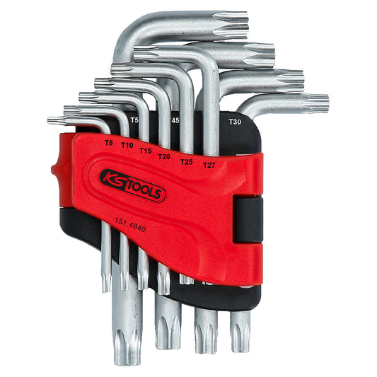Angle key wrench set, short, Torx with bore hole, 10 parts.