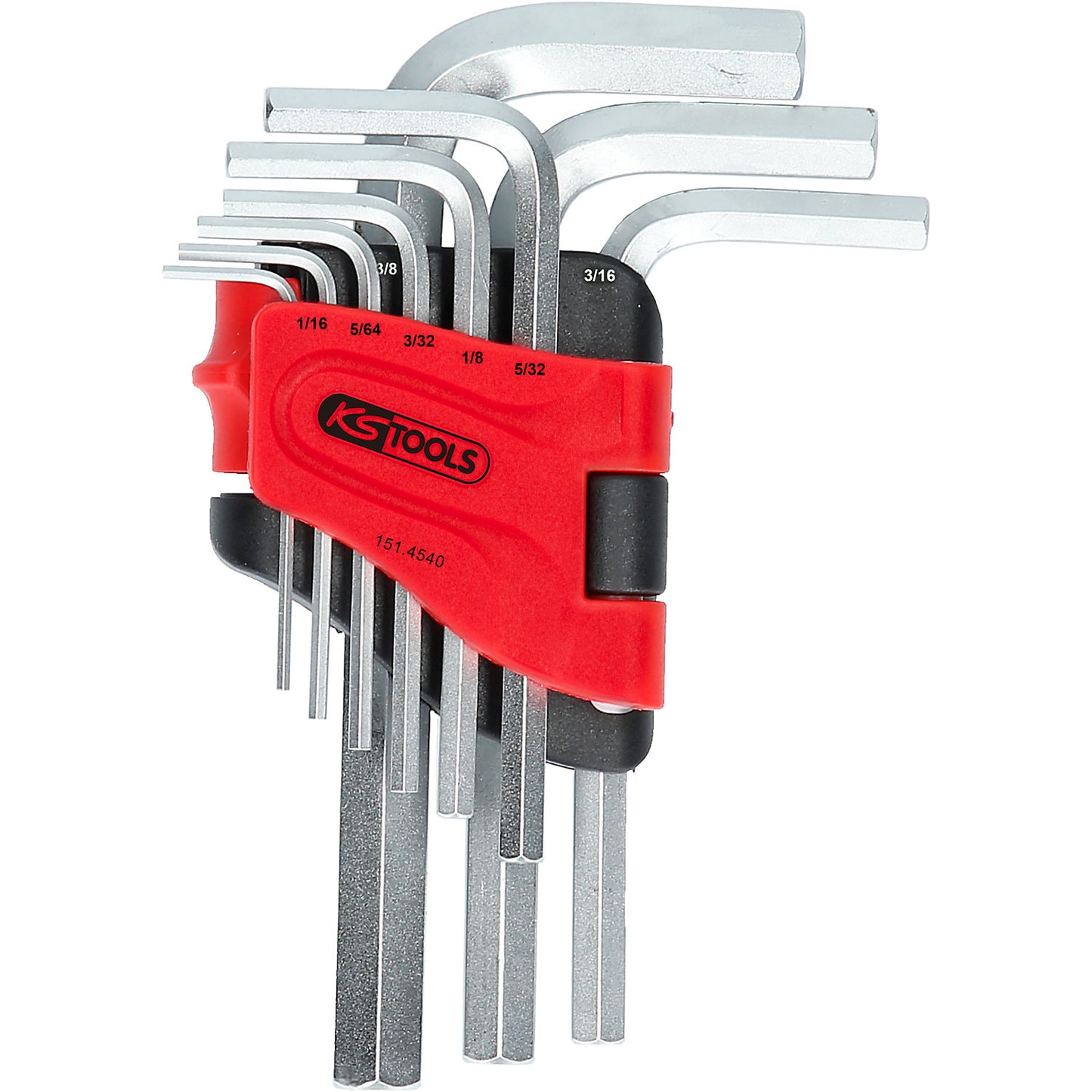 Angle key wrench set in folding holder, hexagon socket, inch as unit, 9 parts.