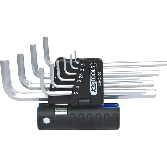 3-in-1 angle key wrench set, long, hexagon socket, metric, 10 parts.